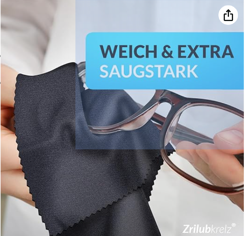 Brillenputztücher in Optikerqualität - 20 x 20cm - Mikrofaser - Extra Weich & Saugstark