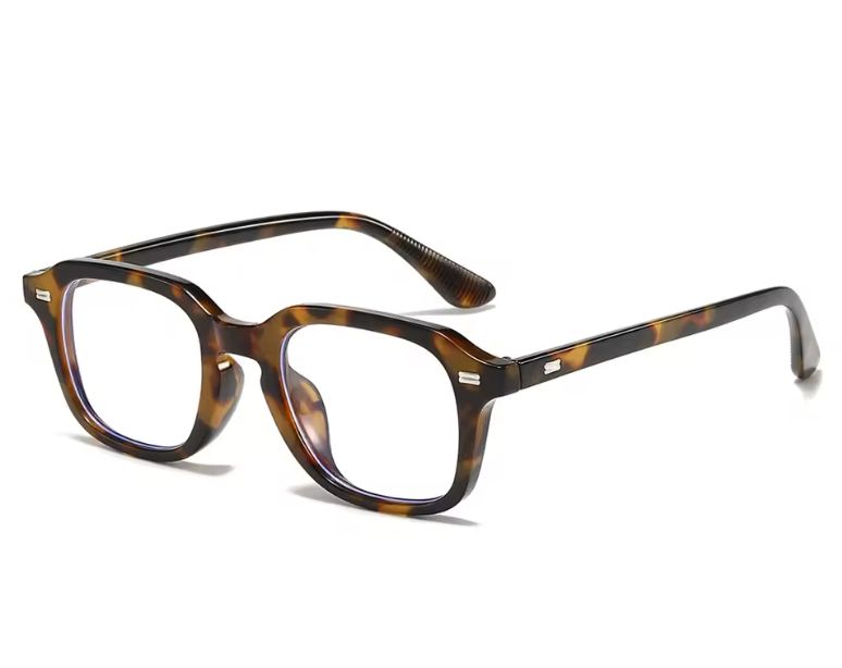 Quadratische Blaulichtfilterbrille für Damen und Herren, transparent, mit Nieten, für Computer.