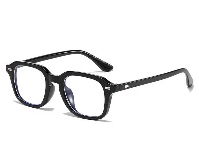 Quadratische Blaulichtfilterbrille für Damen und Herren, transparent, mit Nieten, für Computer.