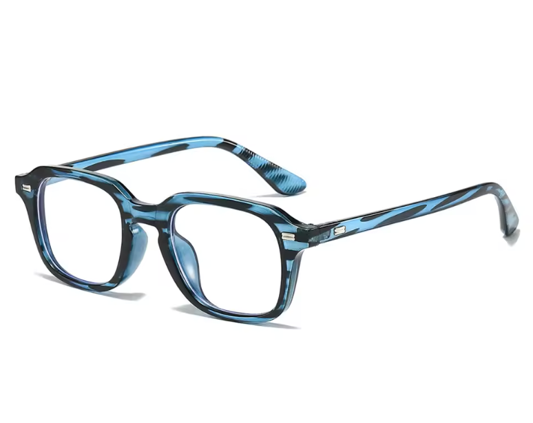 Quadratische Blaulichtfilterbrille für Damen und Herren, transparent, mit Nieten, für Computer.