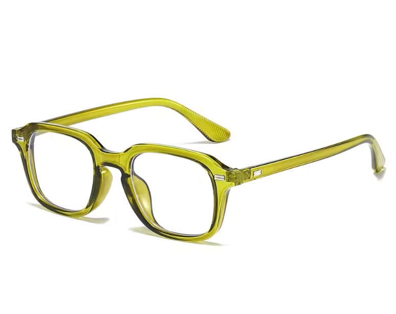 Quadratische Blaulichtfilterbrille für Damen und Herren, transparent, mit Nieten, für Computer.