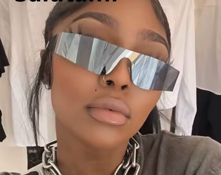 Einzigartige, sexy, rahmenlose Y2K-Sonnenbrille für Damen, Vintage-Sonnenbrille mit einteiligem Schild und silbernen Spiegeln, Hip-Hop-Sonnenbrille für Damen und Herren