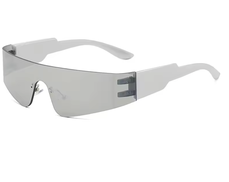 Einzigartige, sexy, rahmenlose Y2K-Sonnenbrille für Damen, Vintage-Sonnenbrille mit einteiligem Schild und silbernen Spiegeln, Hip-Hop-Sonnenbrille für Damen und Herren