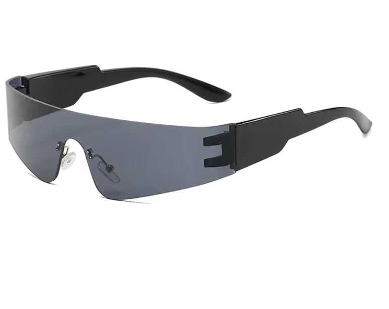 Einzigartige, sexy, rahmenlose Y2K-Sonnenbrille für Damen, Vintage-Sonnenbrille mit einteiligem Schild und silbernen Spiegeln, Hip-Hop-Sonnenbrille für Damen und Herren