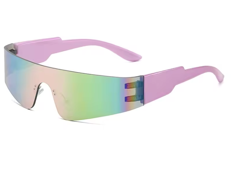 Einzigartige, sexy, rahmenlose Y2K-Sonnenbrille für Damen, Vintage-Sonnenbrille mit einteiligem Schild und silbernen Spiegeln, Hip-Hop-Sonnenbrille für Damen und Herren