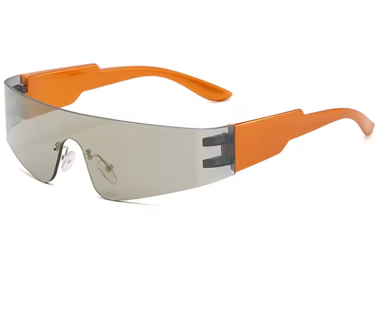 Einzigartige, sexy, rahmenlose Y2K-Sonnenbrille für Damen, Vintage-Sonnenbrille mit einteiligem Schild und silbernen Spiegeln, Hip-Hop-Sonnenbrille für Damen und Herren