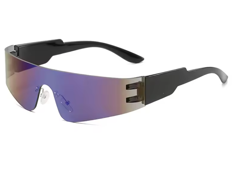 Einzigartige, sexy, rahmenlose Y2K-Sonnenbrille für Damen, Vintage-Sonnenbrille mit einteiligem Schild und silbernen Spiegeln, Hip-Hop-Sonnenbrille für Damen und Herren