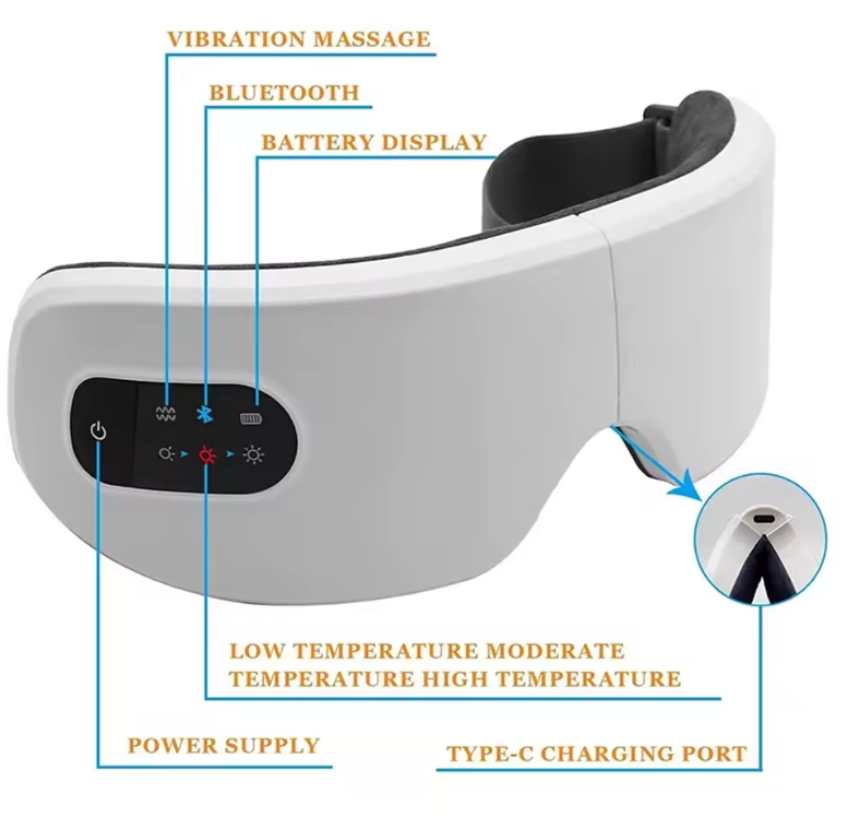 ntelligente, wiederaufladbare elektrische Augenmassagebrille mit Luftdruck- und Wärmekompressenfunktion, faltbar, Bluetooth-fähig und mit Musikfunktion