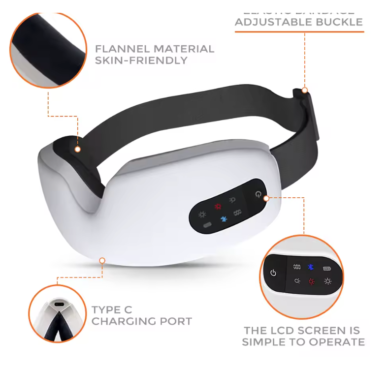 ntelligente, wiederaufladbare elektrische Augenmassagebrille mit Luftdruck- und Wärmekompressenfunktion, faltbar, Bluetooth-fähig und mit Musikfunktion